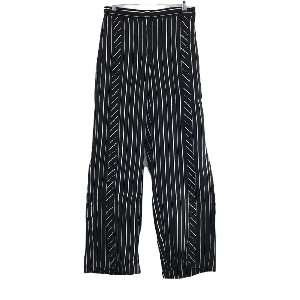 Walter Baker Black White Stripe Dalton Pants Womens 6 Wide Leg Ankle Snap